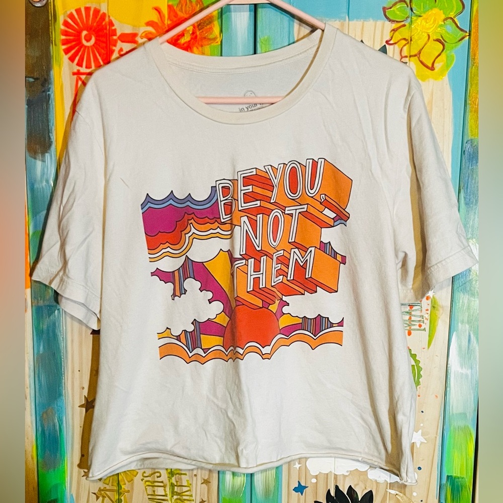 Be You Not Them Graphic Crop Tee- Pink Retro Print